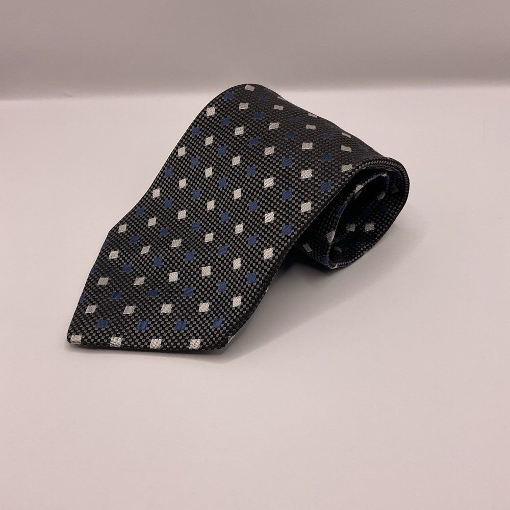 Geoffrey Beene Black/Navy/Silver/Gray Pattern Square Geometric 3.75 Wide‎
